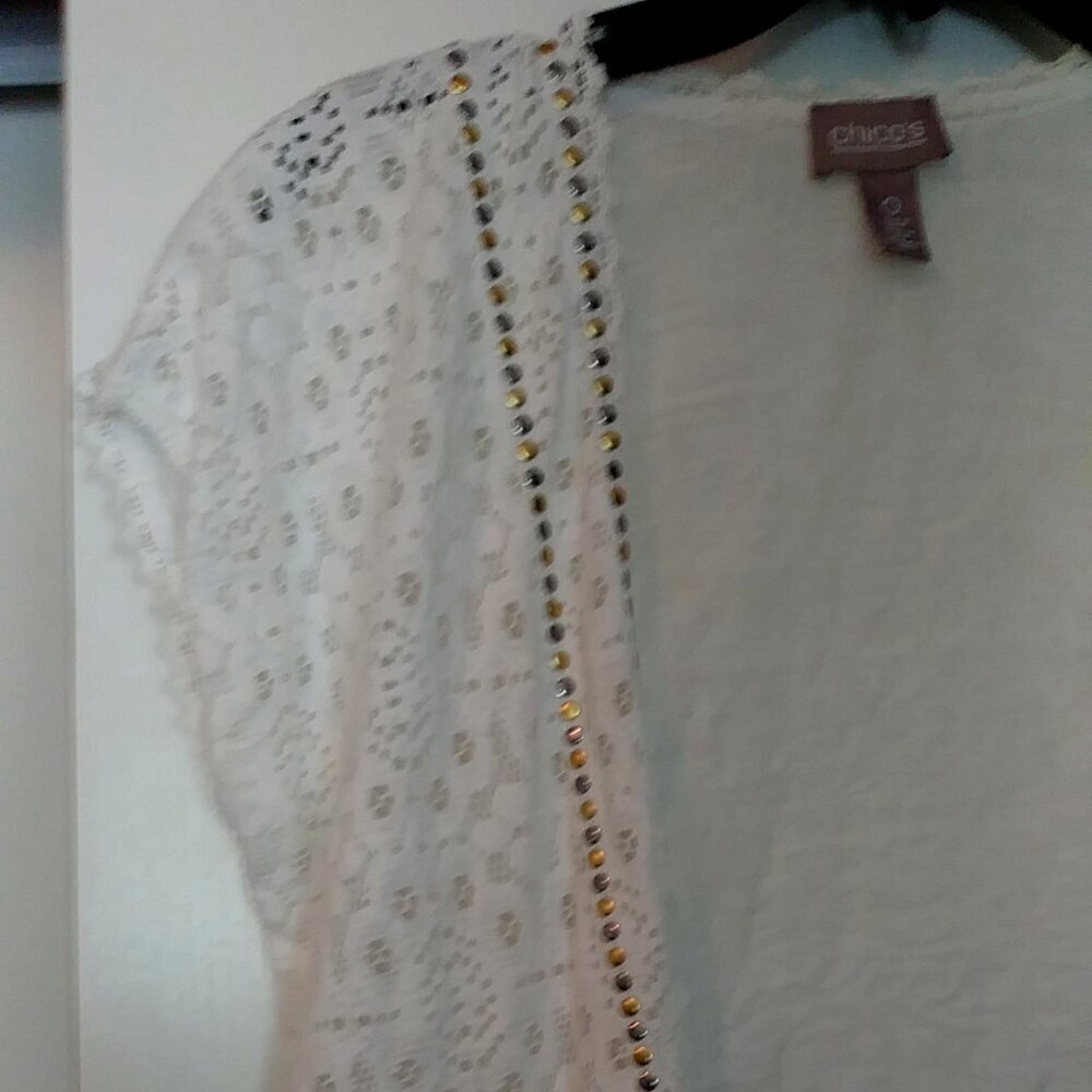 Chico's White Short Sleeve Cropped Naya Shrug  Size 0 - Picture 5 of 9